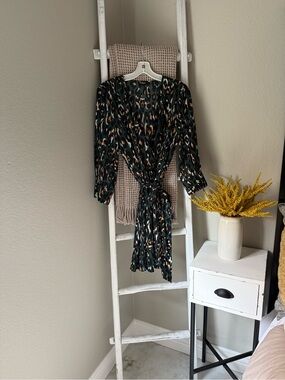 Express Green and Tan Leopard Print Top
